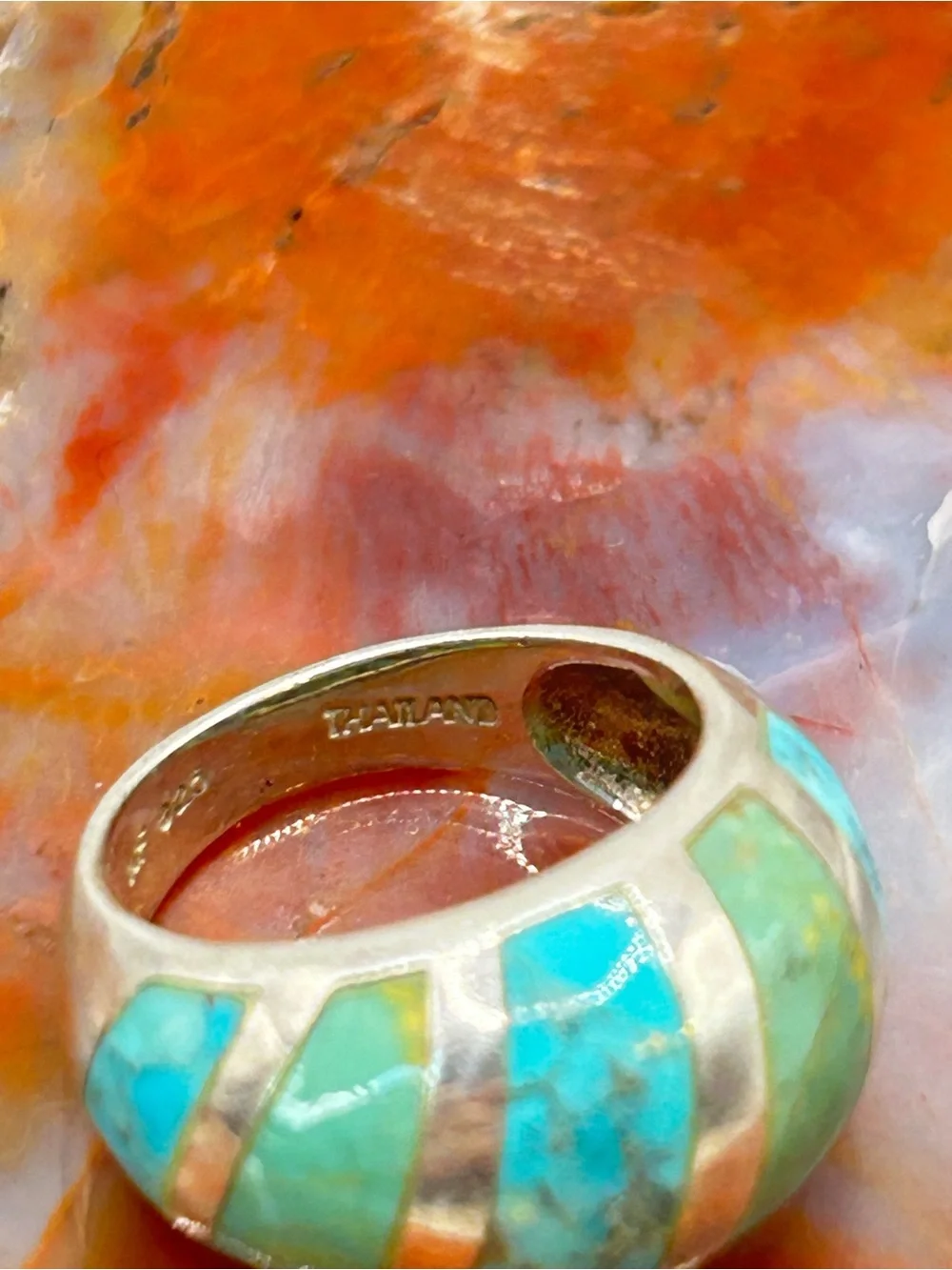 Sterling Silver Turquoise Inlay Ring - Size 6